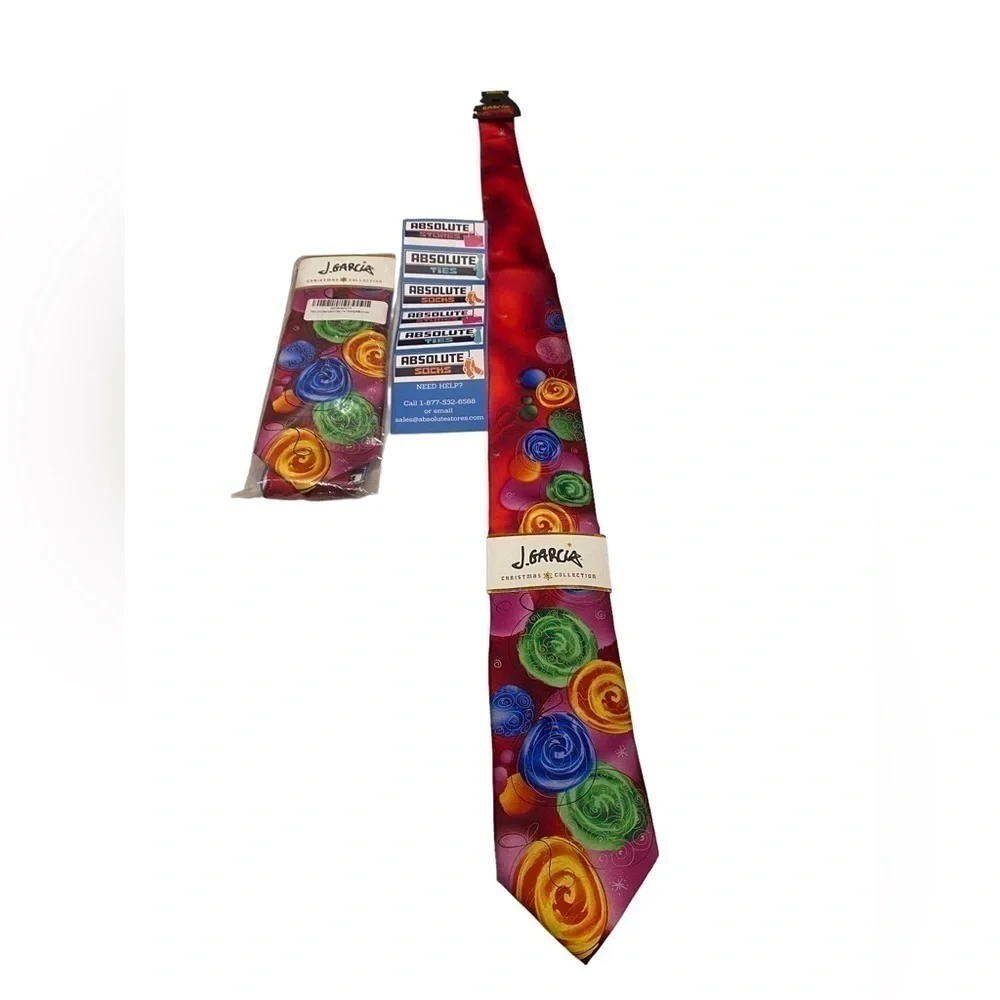J. Garcia Men's Merry Christmas Neck Tie Swirling Balls of Color New with Tag